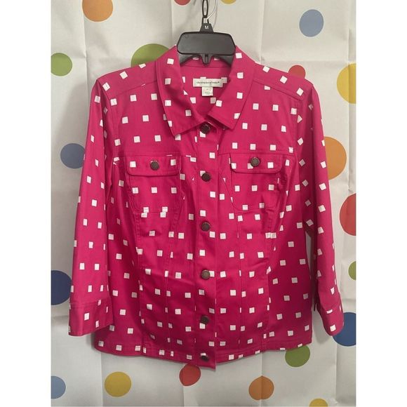 NEW Christopher & Banks Hot Pink & White Jacket Lightweight Size Medium 🌸🍒 - Picture 7 of 10